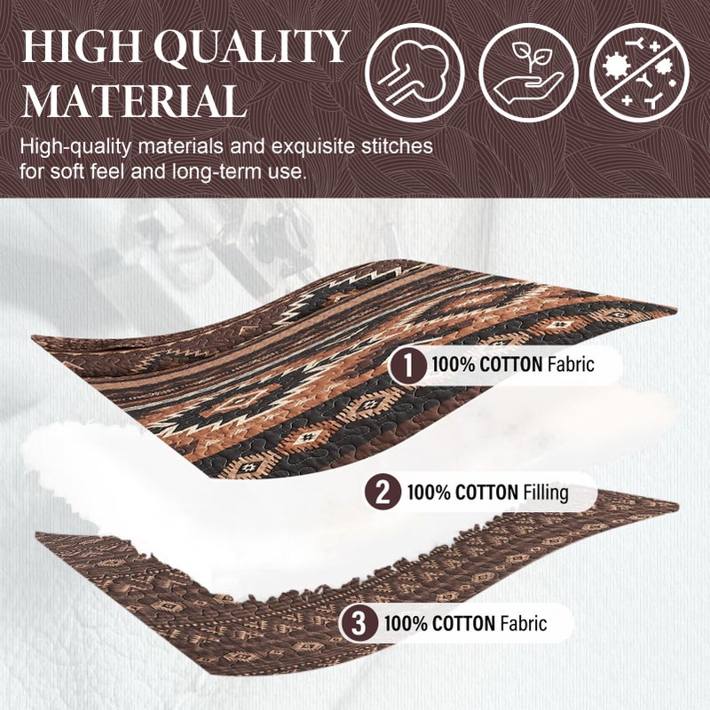 SahSahCasa Quilt Set Queen Size, 100% Cotton, Queen Comforter Set, Aztec Striped Quilted Bedspreads, Queen Bedding Set, Reversible Lightweight Bed Spread for All Season, Brown/Black, 3pcs - Image 5