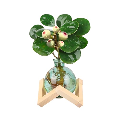 HymoConn Plant Propagation Station Propagation Vases for Plants Glass Terrariums Vases Bulb with Wooden Stand for Hydroponic Water Plants Indoor, Office Decor Desk Accessories (Green) - Image 3