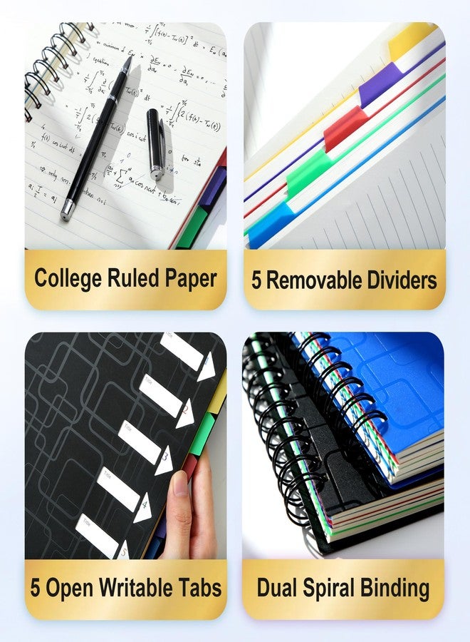 CAGIE Spiral Notebook with Dividers, 5 Subject Notebook College Ruled, 120 Sheets/ 240 Pages,8.25"x6.25" A5 Spiral Journal Notebook(Black) - Image 3