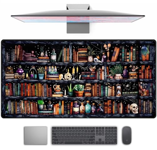 TENG DA QING Desk Mat Forest Library Book Mouse Pad Big Desk Pad XXL Extended Gaming Large Mouse Pad for Desk Rubber Base Mousepad with Stitched Edges Keyboard Mouse Mat for Work Game Office Home 315x157 in - Image 1