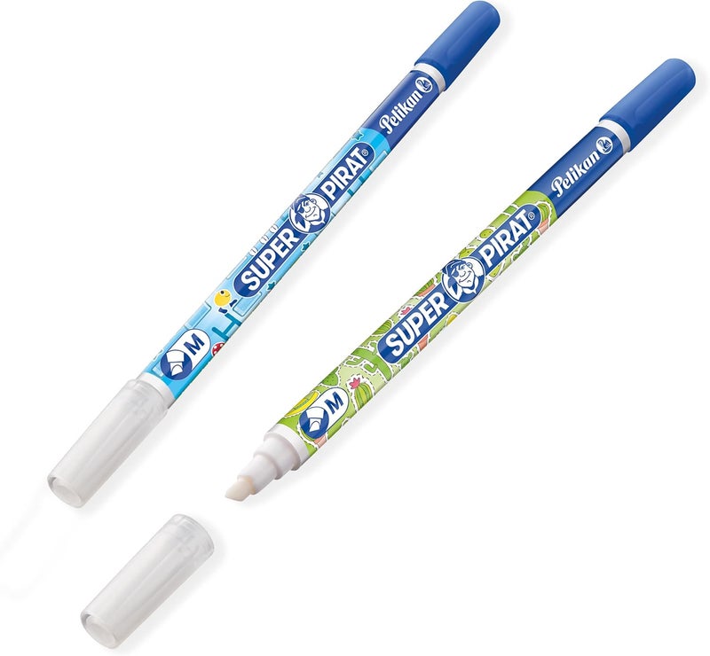 Pelikan Super Pirate Ink Eraser Blue/Green, Line Width M (Multi Tip) Ink Killer for Erasing and Overwriting, Pack of 2 - Image 1