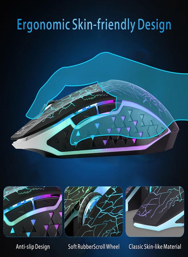 TENMOS M2 Wireless Gaming Mouse, Silent Rechargeable Optical USB Computer Mice Wireless with 7 Color LED Light, Ergonomic Design, 3 Adjustable DPI Compatible with Laptop/PC/Notebook, 6 Buttons (Black) - Image 5
