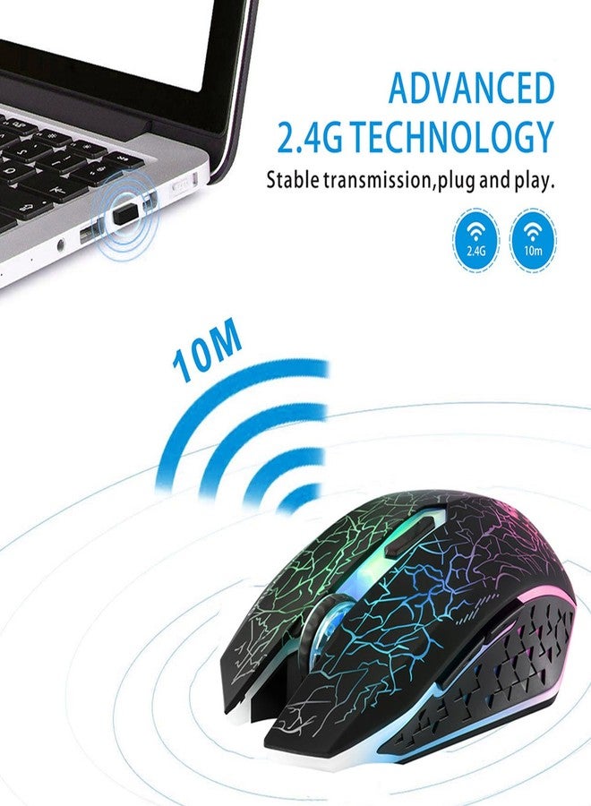 TENMOS M2 Wireless Gaming Mouse, Silent Rechargeable Optical USB Computer Mice Wireless with 7 Color LED Light, Ergonomic Design, 3 Adjustable DPI Compatible with Laptop/PC/Notebook, 6 Buttons (Black) - Image 4