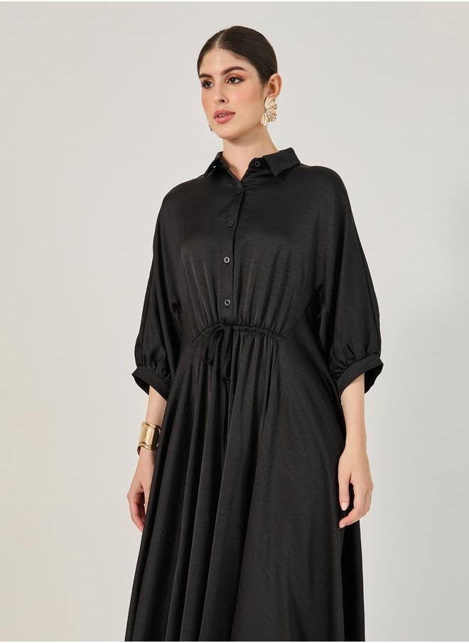 Styli - Ruched Waist Buttoned Shirt Midi Dress - Image 1