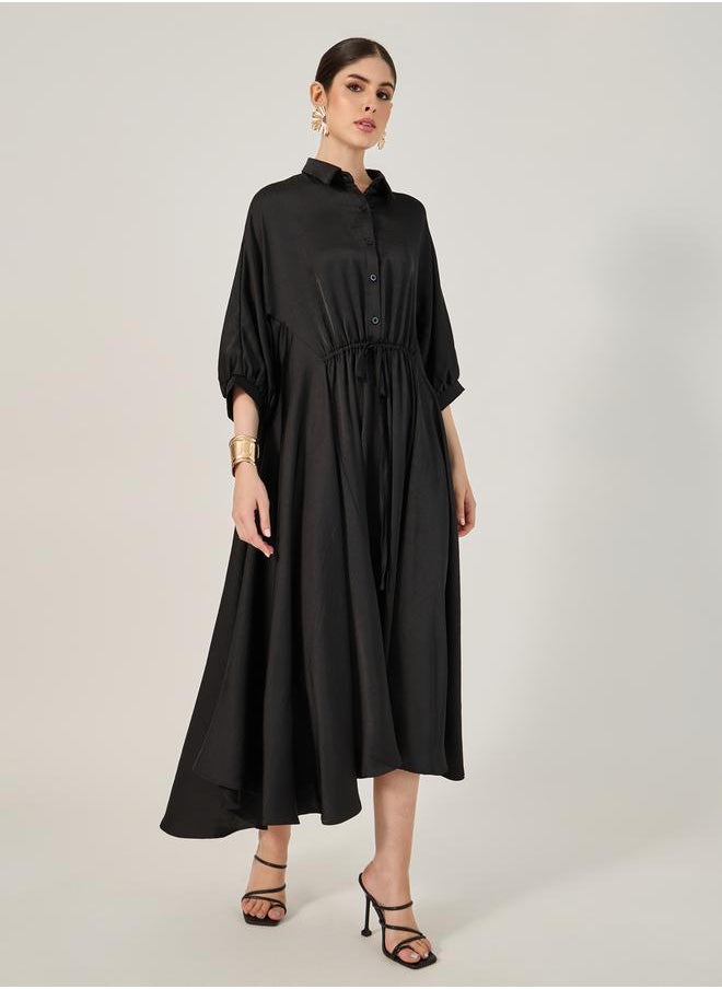 Styli - Ruched Waist Buttoned Shirt Midi Dress - Image 1