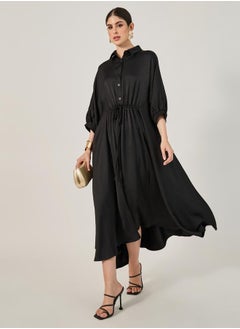 Ruched Waist Buttoned Shirt Midi Dress