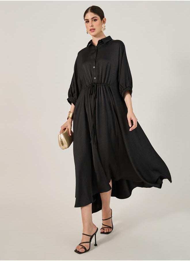 Styli - Ruched Waist Buttoned Shirt Midi Dress - Image 1