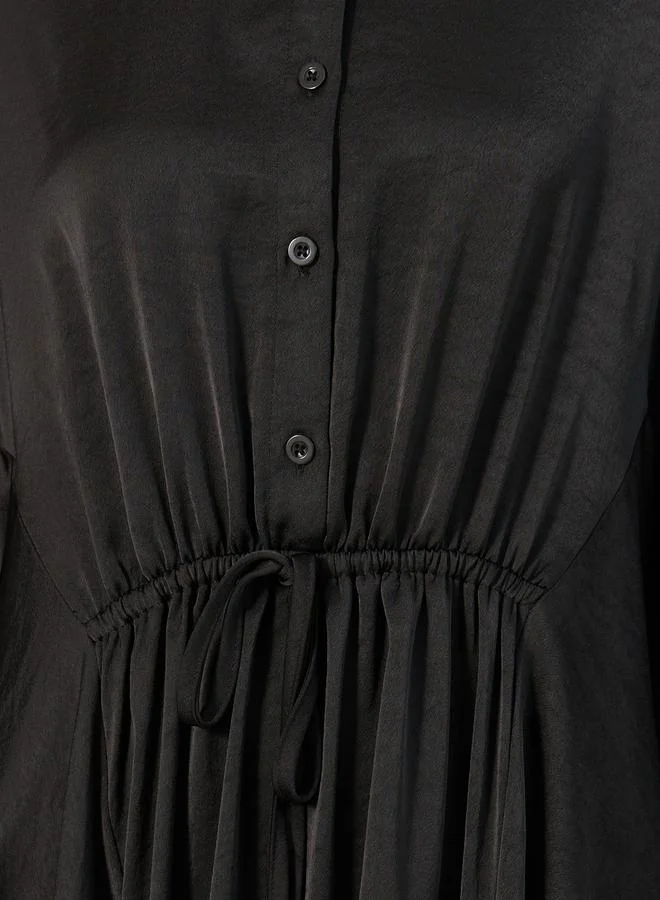 Styli Styli Ruched Waist Buttoned Shirt Midi Dress