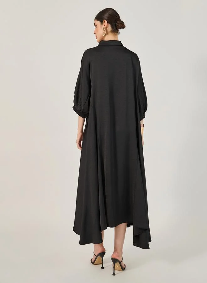 Styli Styli Ruched Waist Buttoned Shirt Midi Dress