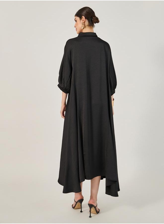 Styli - Ruched Waist Buttoned Shirt Midi Dress - Image 1