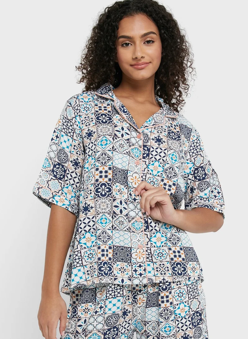 Ginger Printed Buttoned Down Short Set