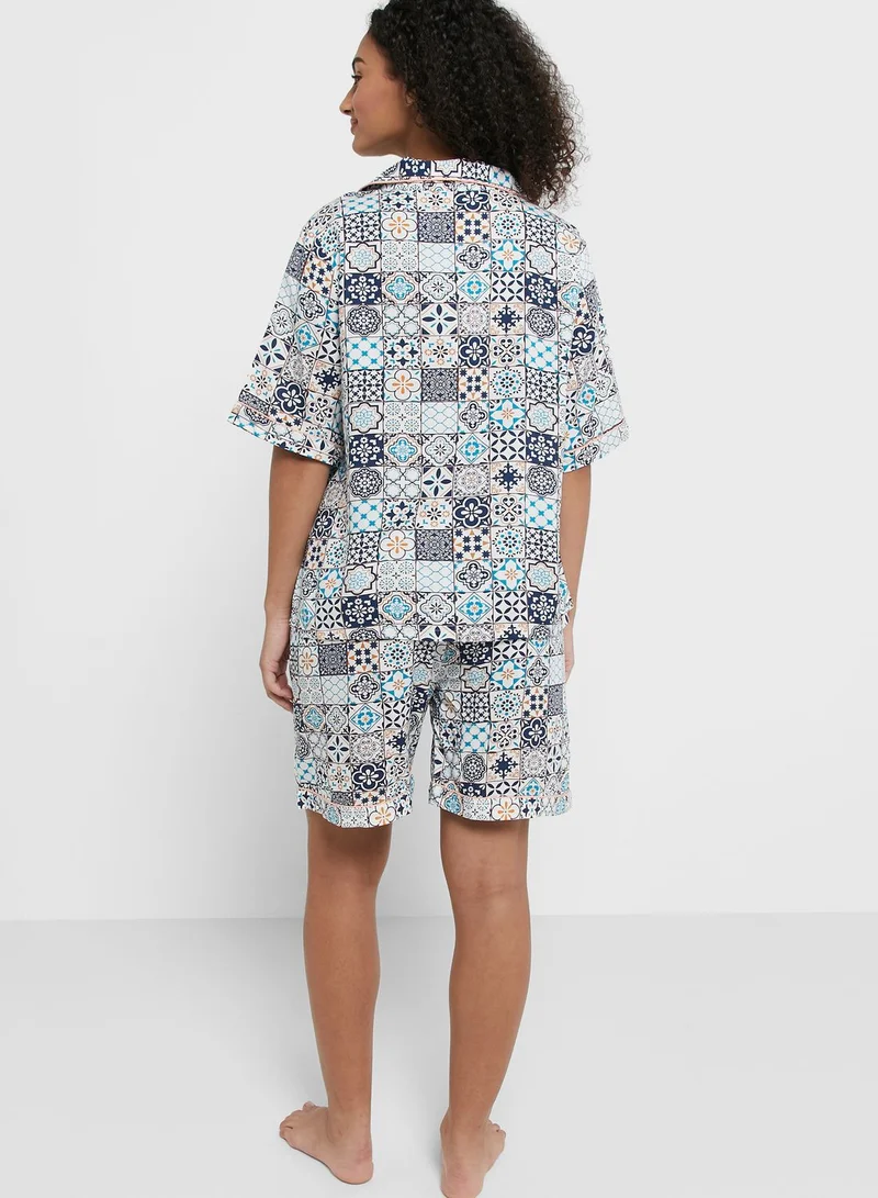 Ginger Printed Buttoned Down Short Set