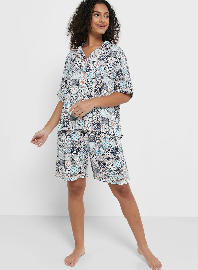 Ginger Printed Buttoned Down Short Set
