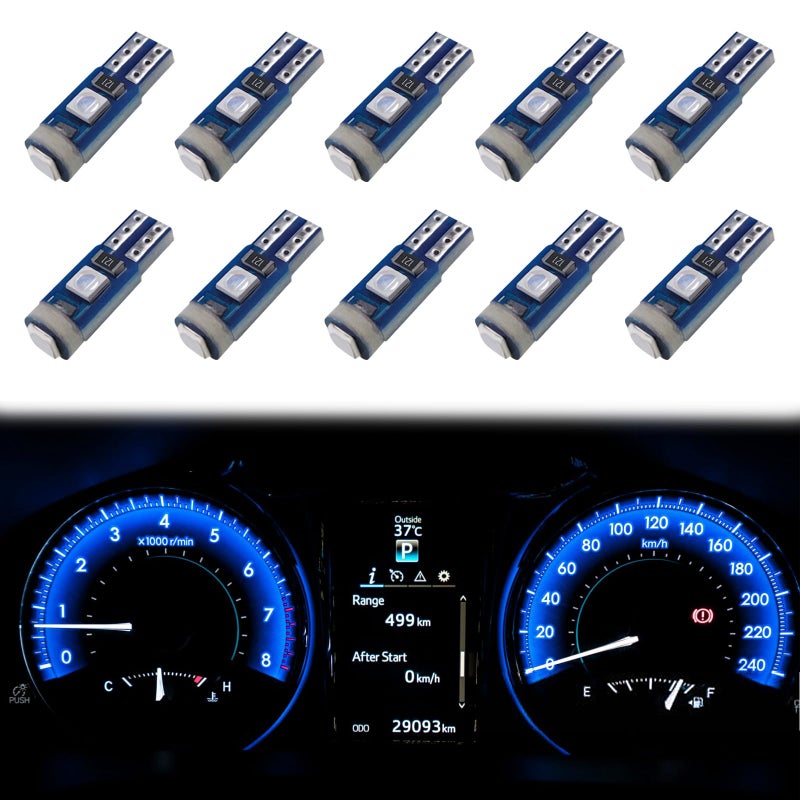 ecocstm 12 PCS T5 LED Bulbs, 74 73 37 2721 Instrument Cluster Light Bulb, 12 Volt Bright Canbus Error Free LED Dashboard Light Bulb, 3030 SMD Automotive Replacement Bulbs (Blue) - Image 1