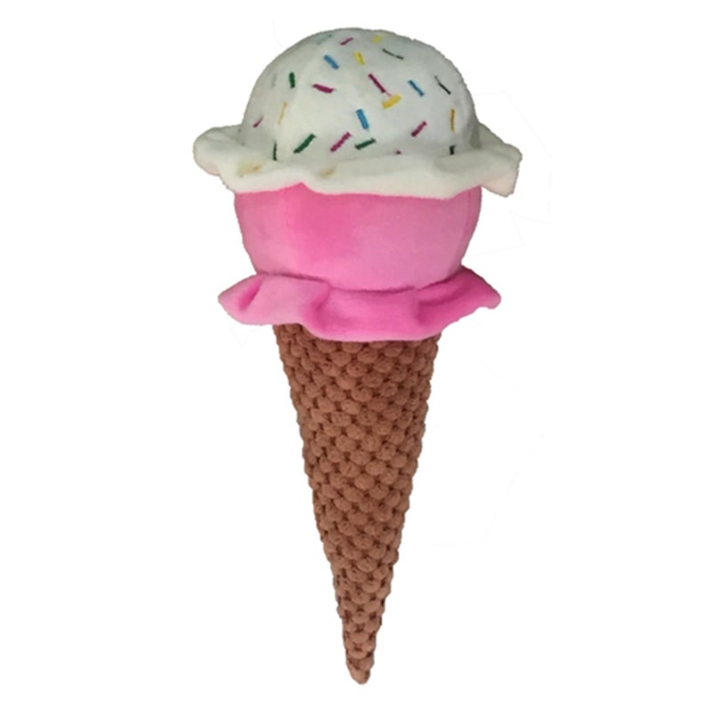 Pet Lou Petlou Durable Plush Dogs Squeak Toys. 10-Inch Ice Cream, All Breed Sizes - Image 1