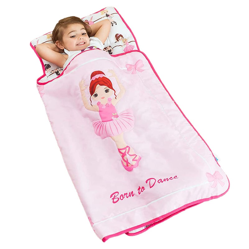 EVERYDAY KIDS EVERYDAY KIDS Toddler Nap Mat with Removable Pillow Born to Dance Ballerina Carry Handle with Straps Closure Rollup Design Soft Microfiber for Preschool Daycare Sleeping Bag  Ages 26 Years 