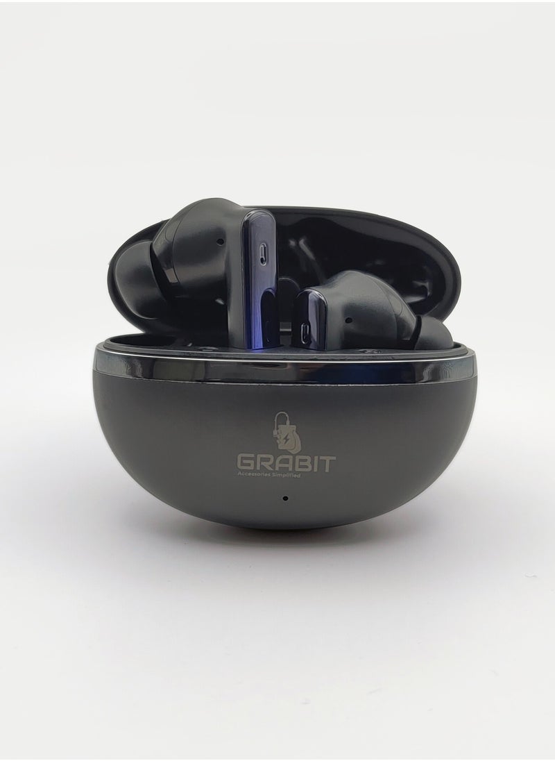 GRABIT - True Wireless Earbuds ANC & ENC for Clear Sound enjoy deep bass and noise-free calls with ANC + ENC technology. With 4-5 hours playtime, a 300mAh charging case, and fast 1.5-hour charging, stay powered all day. Compatible with iPhone, Samsung, OnePlus, Xiaomi, Huawei, Google Pixel, iPads, and more perfect for work, travel, and workouts. - Image 1
