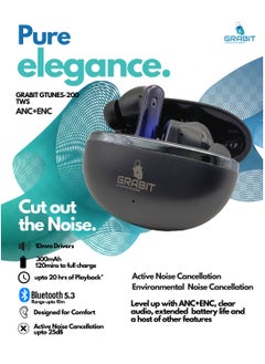 GRABIT True Wireless Earbuds ANC & ENC for Clear Sound enjoy deep bass and noise-free calls with ANC + ENC technology. With 4-5 hours playtime, a 300mAh charging case, and fast 1.5-hour charging, stay powered all day. Compatible with iPhone, Samsung, OnePlus, Xiaomi, Huawei, Google Pixel, iPads, and more perfect for work, travel, and workouts.  - Image 2