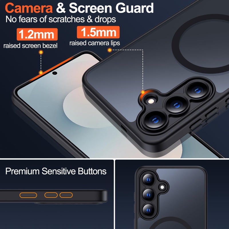 MOZOTER for Samsung Galaxy S25 FE Case with Magnetic,[Compatible with MagSafe][12Ft Military Dropproof][2*Screen Protector] Translucent Shockproof Case for S25 FE-Black - Image 4