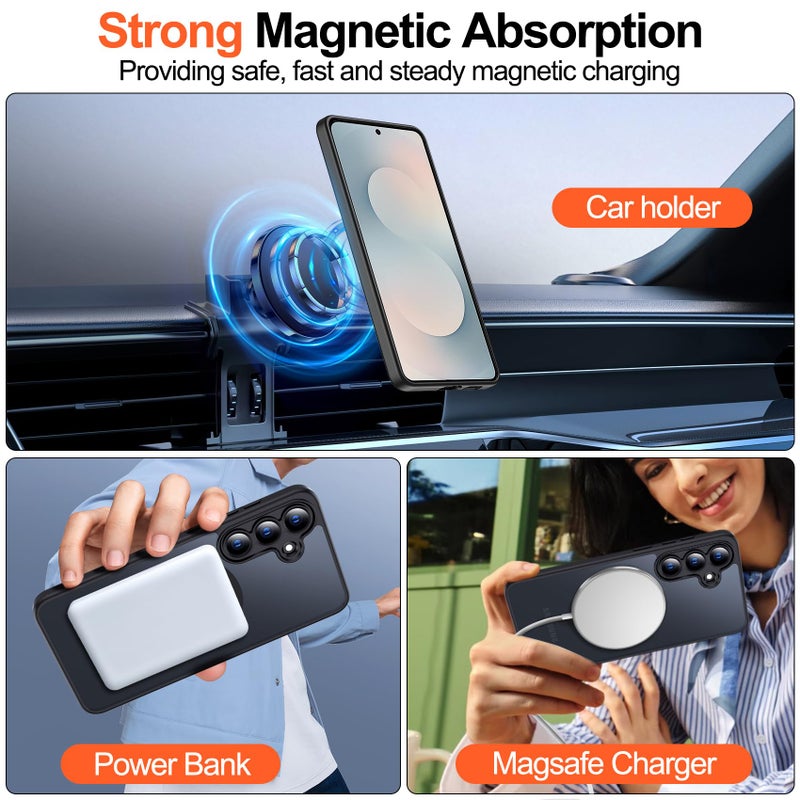 MOZOTER for Samsung Galaxy S25 FE Case with Magnetic,[Compatible with MagSafe][12Ft Military Dropproof][2*Screen Protector] Translucent Shockproof Case for S25 FE-Black - Image 3