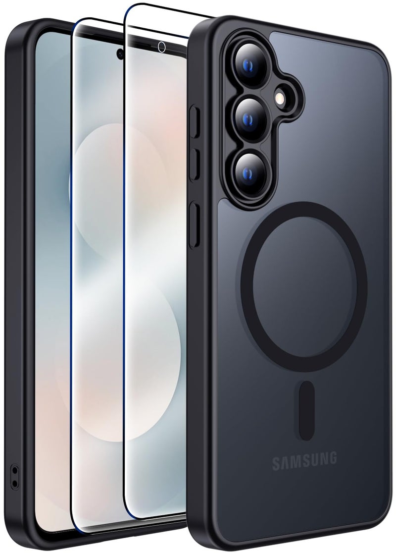 MOZOTER for Samsung Galaxy S25 FE Case with Magnetic,[Compatible with MagSafe][12Ft Military Dropproof][2*Screen Protector] Translucent Shockproof Case for S25 FE-Black - Image 1