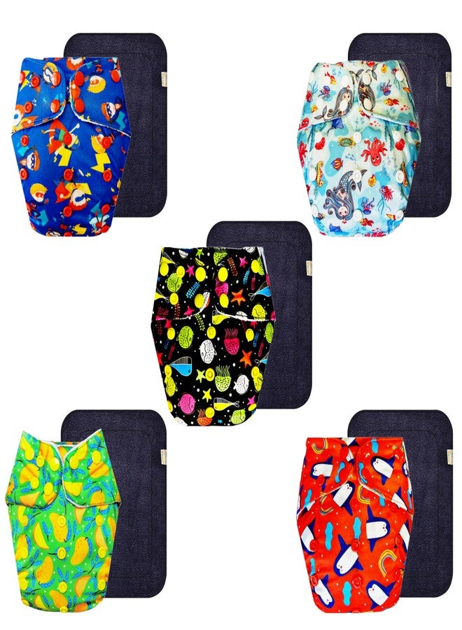 Dumbledo Premium Cloth Diaper with Black Insert (Pack of 5) | Hypoallergenic | Leakproof | Adjustable Snaps | Ideal for Toddlers | 3 Months - 3 Years | Unisex Baby - Image 1