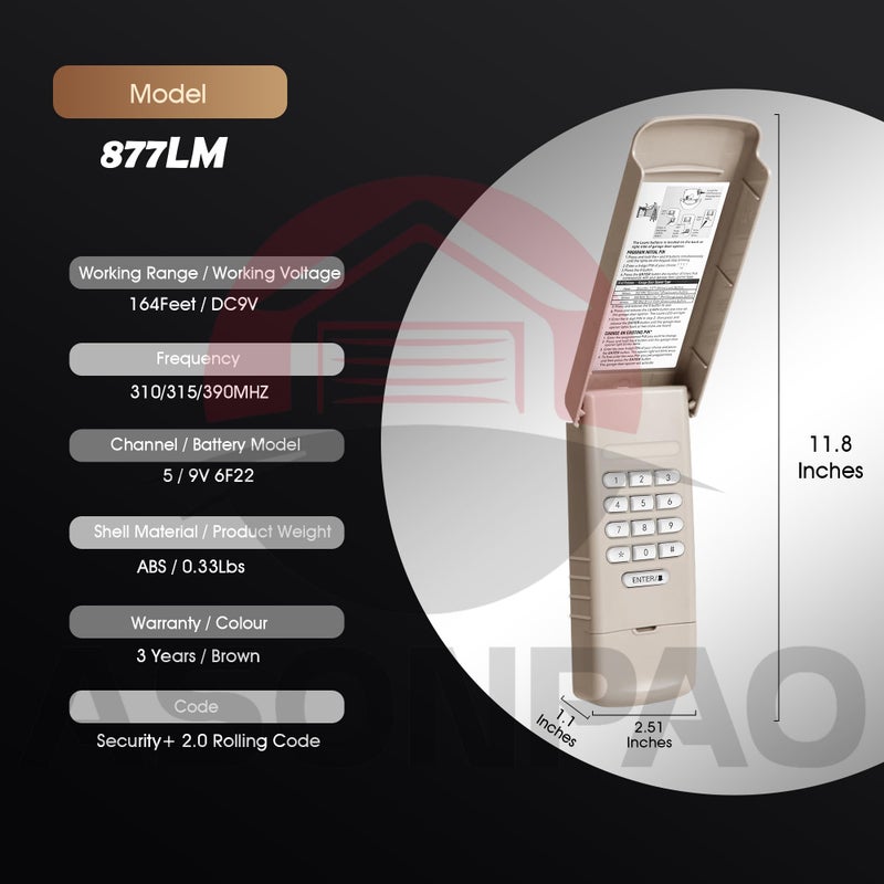ASONPAO 1 لـ 877LM LiftMaster فتحت باب المرآب لوحة مفاتيح صفراء تعلم زر الأمان + 2.0 MyQ ضمان لمدة 3 سنوات - Image 4