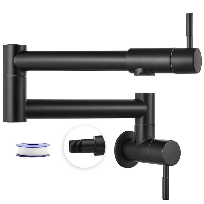 Heyalan Pot Filler 19 Inch Wall Mount Folding Stretchable Kitchen Restaurant Faucet Stainless Steel Pot Filler Double Joint Swing Arm Two Handles Commercial NPT,Straight Handle,Matte Black - Image 1