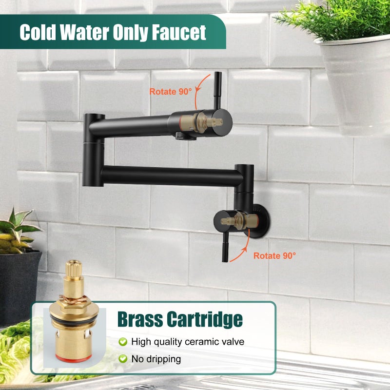 Heyalan Pot Filler 19 Inch Wall Mount Folding Stretchable Kitchen Restaurant Faucet Stainless Steel Pot Filler Double Joint Swing Arm Two Handles Commercial NPT,Straight Handle,Matte Black - Image 4