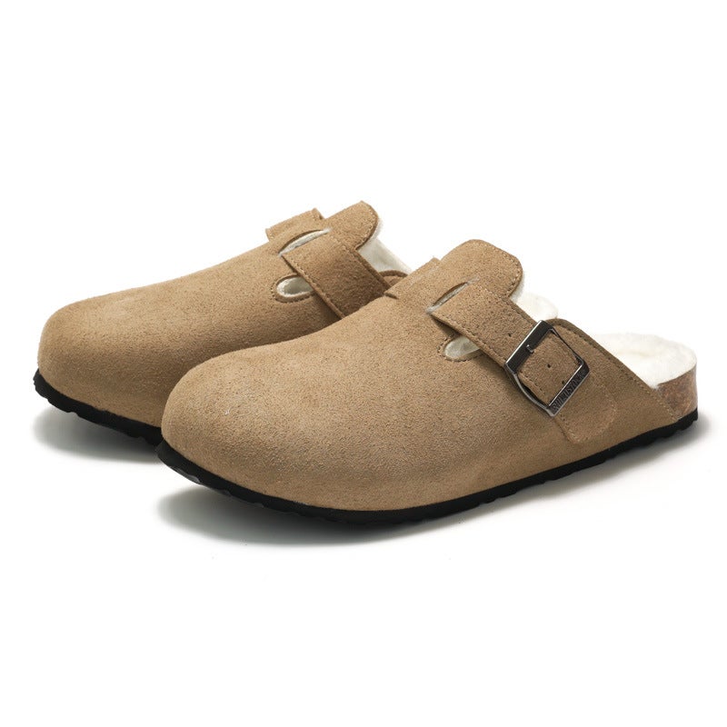 Ruizustock Winter Men'S Baotou Cork Slippers Fleece-Lined Women'S Cotton Shoes Warm Sandals And Slippers Frosted Outer Wear - Image 3