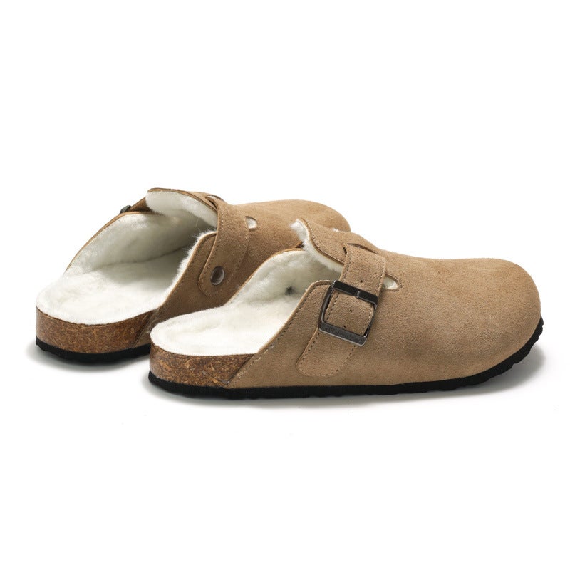 Ruizustock Winter Men'S Baotou Cork Slippers Fleece-Lined Women'S Cotton Shoes Warm Sandals And Slippers Frosted Outer Wear - Image 5