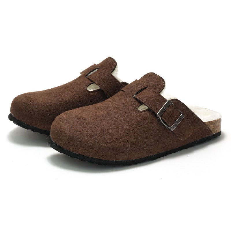 Ruizustock Winter Men'S Baotou Cork Slippers Fleece-Lined Women'S Cotton Shoes Warm Sandals And Slippers Frosted Outer Wear - Image 2