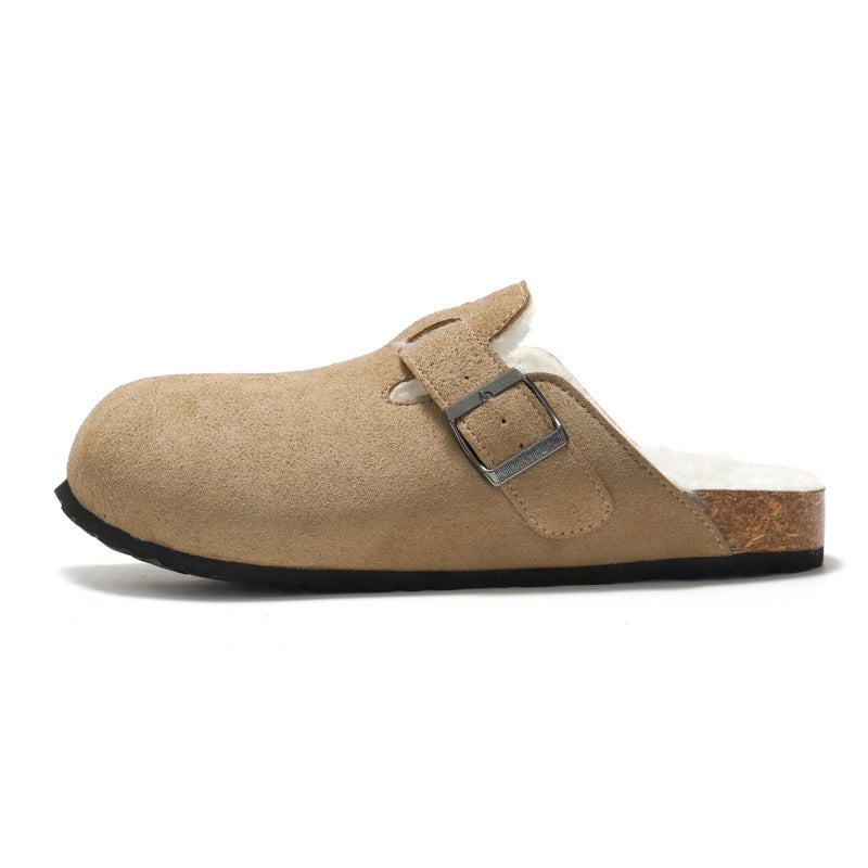 Ruizustock Winter Men'S Baotou Cork Slippers Fleece-Lined Women'S Cotton Shoes Warm Sandals And Slippers Frosted Outer Wear - Image 1