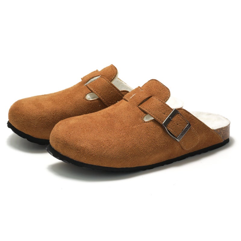 Ruizustock Winter Men'S Baotou Cork Slippers Fleece-Lined Women'S Cotton Shoes Warm Sandals And Slippers Frosted Outer Wear - Image 4