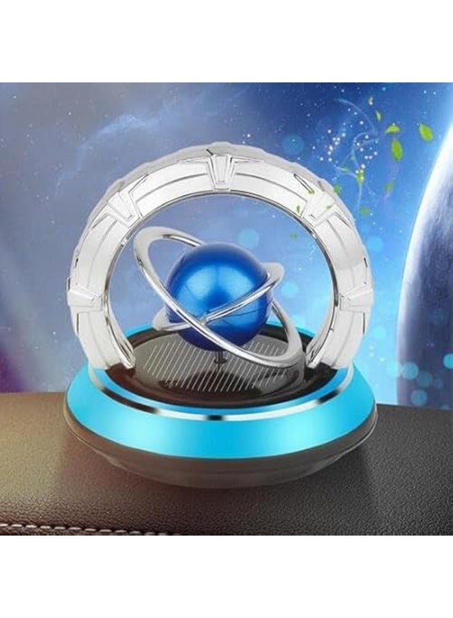 Solar Car Air Freshener Double Ring Christmas Gift Rotating Planet Cool Creative Car Perfume Aromatherapy Diffuser Car Interior Decorative Accessories Diffuser Suitable for Car Office Home Exquisite Gift (Blue) - Image 1