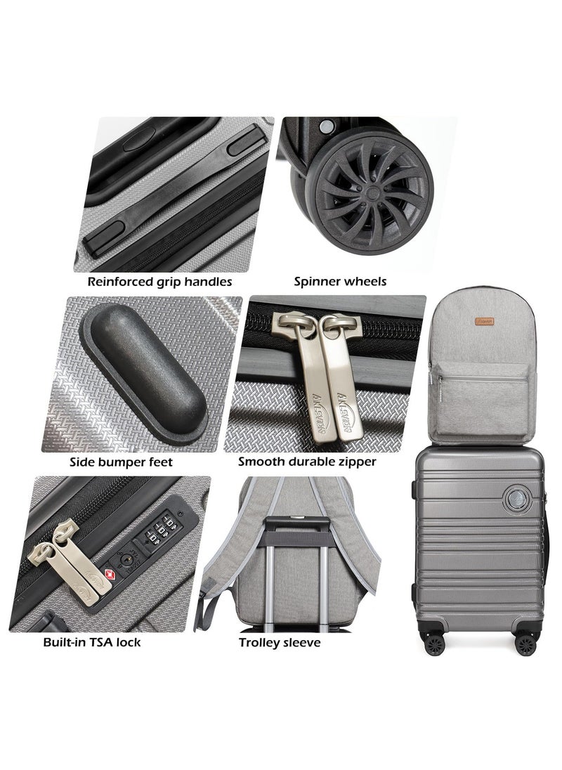 Aklsvion Aklsvion Hard Case 20 Inch Carry On Luggage Trolley For Unisex ABS Lightweight 4 Double Wheeled Suitcase With Built In TSA Type Lock Grey  - Image 3