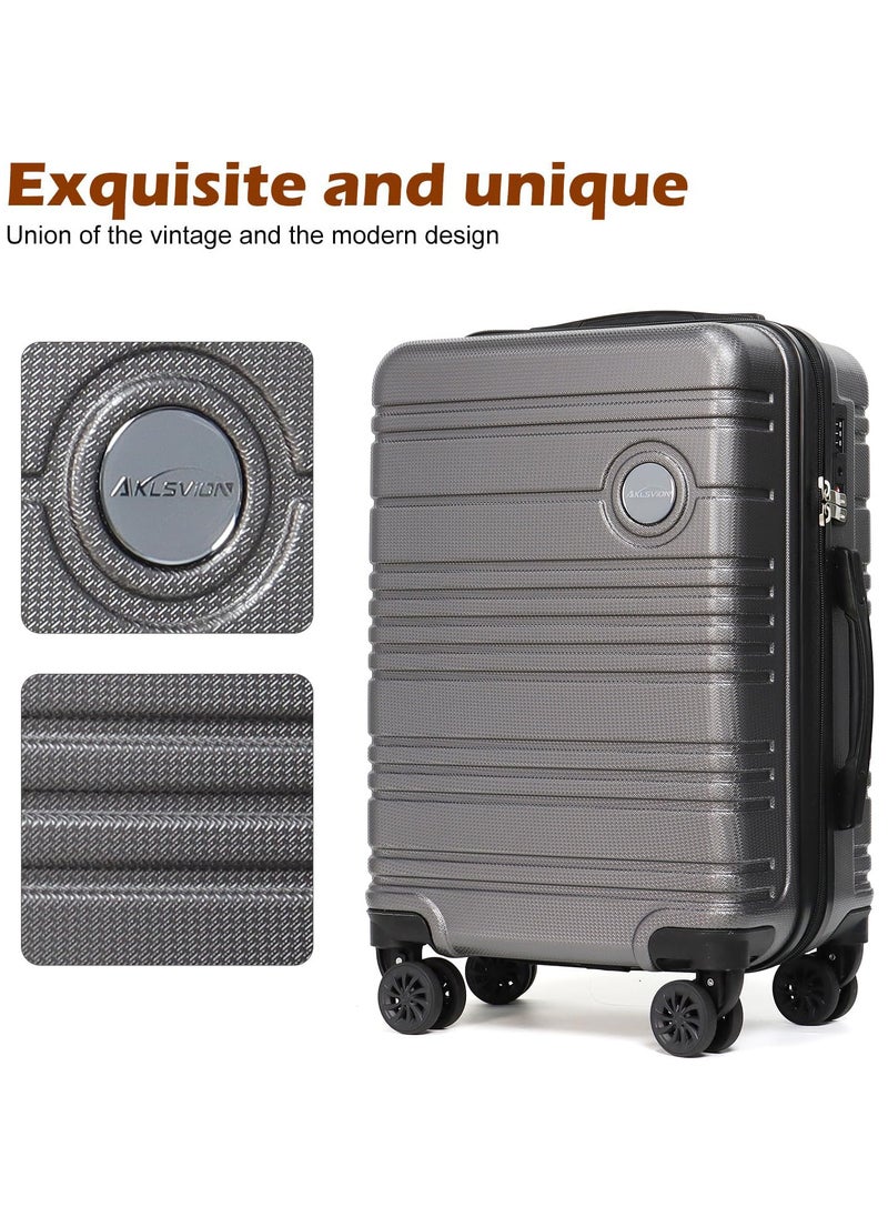 Aklsvion Aklsvion Hard Case 20 Inch Carry On Luggage Trolley For Unisex ABS Lightweight 4 Double Wheeled Suitcase With Built In TSA Type Lock Grey  - Image 2