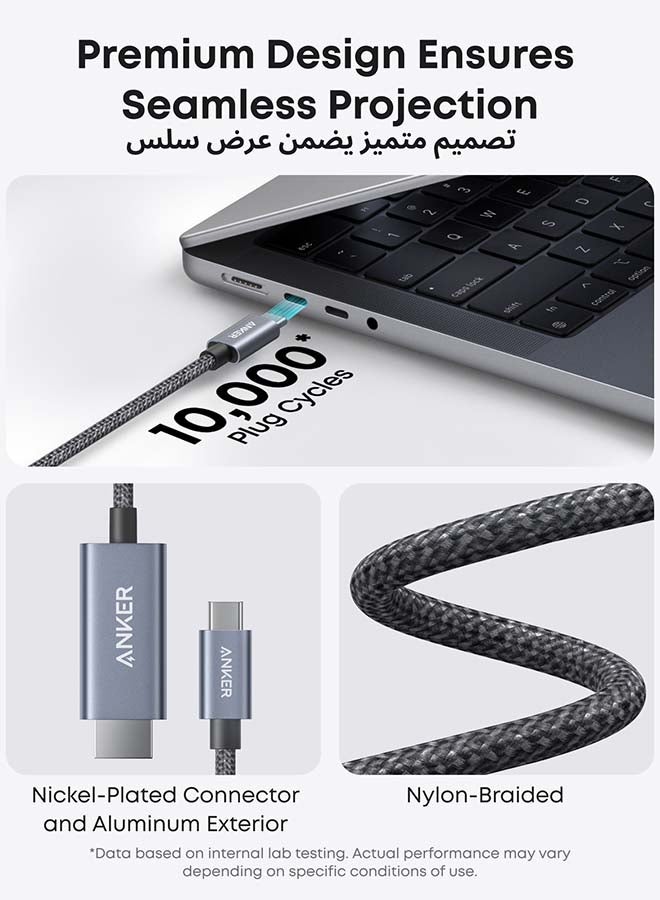 Anker HDMI Cable, 4K@60Hz Ultra-Fast Nylon-Braided USB C to HDMI Cord with Advanced Shielding, Thunderbolt 5/4/3, For MacBook, iPad, iPhone,HD TV, and More (6 FT) - Image 5