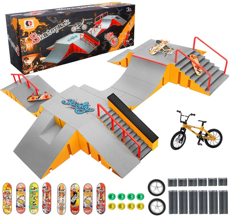 RNGODO Finger Skateboard Park Kits14in1 Bigger Finger Skateboard Ramp Set with 14 Ramps8 Fingerboards1 Finger Bike Skate Park KitFingerboard Skatepark Half Pipe Toys Gifts for Ages 3