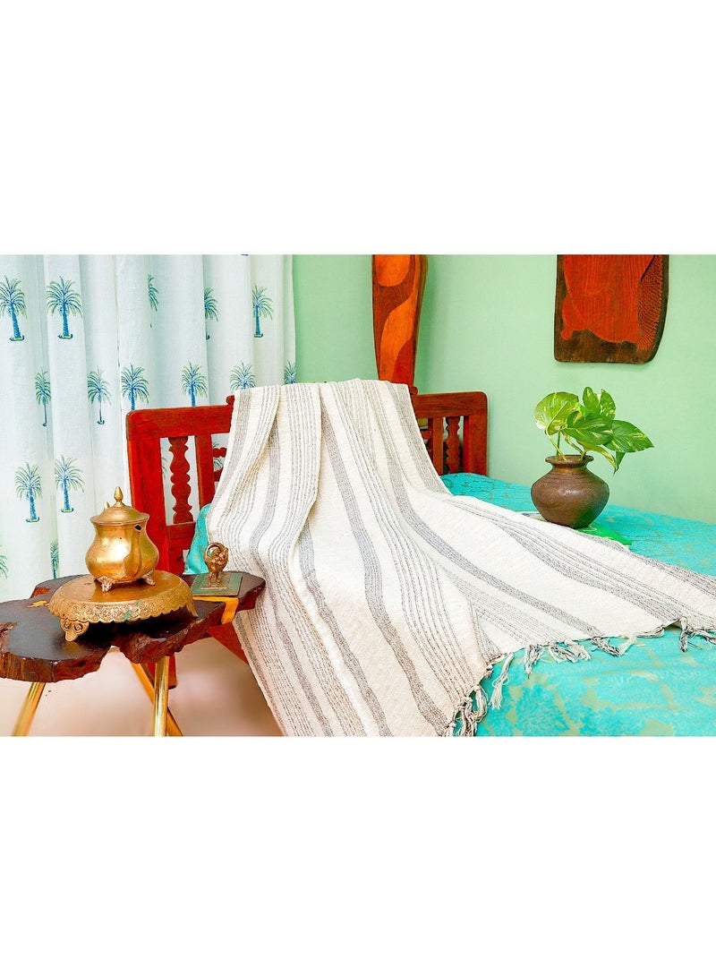 OJARIYA Cream Color Handwoven Handloom Organic Cotton Sofa Throw Blanket  - Image 1
