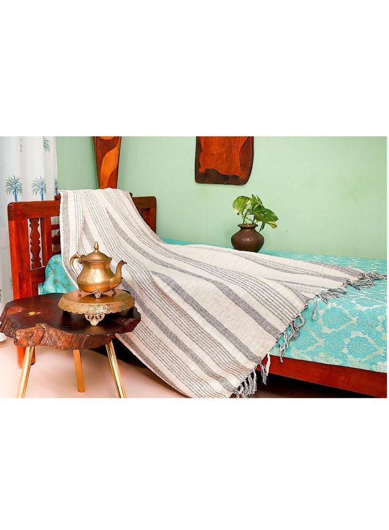 OJARIYA Cream Color Handwoven Handloom Organic Cotton Sofa Throw Blanket  - Image 2