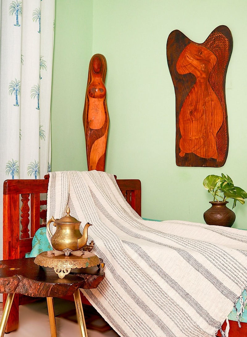 OJARIYA Cream Color Handwoven Handloom Organic Cotton Sofa Throw Blanket  - Image 3
