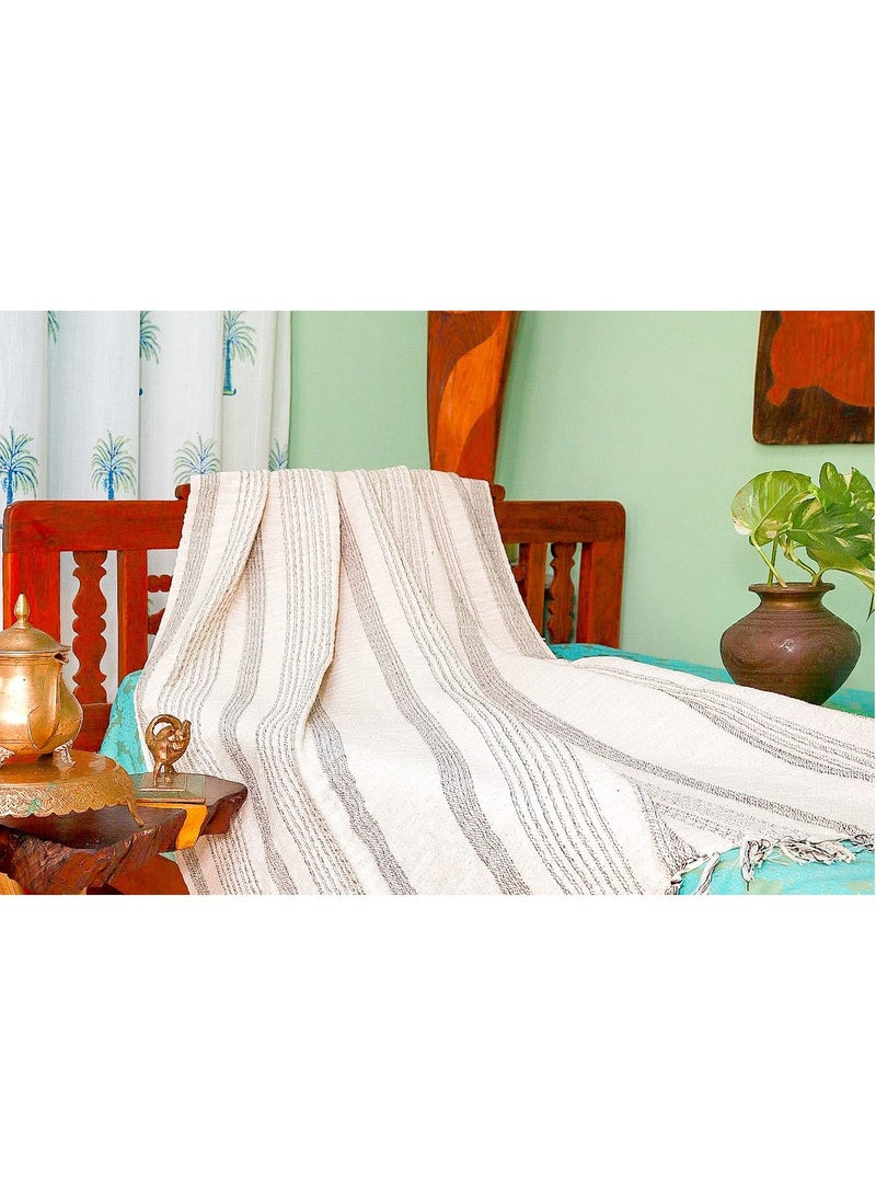 OJARIYA Cream Color Handwoven Handloom Organic Cotton Sofa Throw Blanket  - Image 4