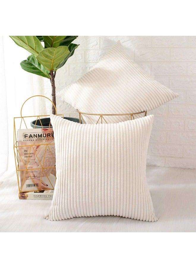 DUNISO Pack of 2 Cushion Covers，Soft Corduroy Accent Solid Square Cushion Case Set，Home Decor Decorations for Couch Sofa Bedroom Car Living Room，20x20 Inch/50x50 cm ，Striped Cream  - Image 2