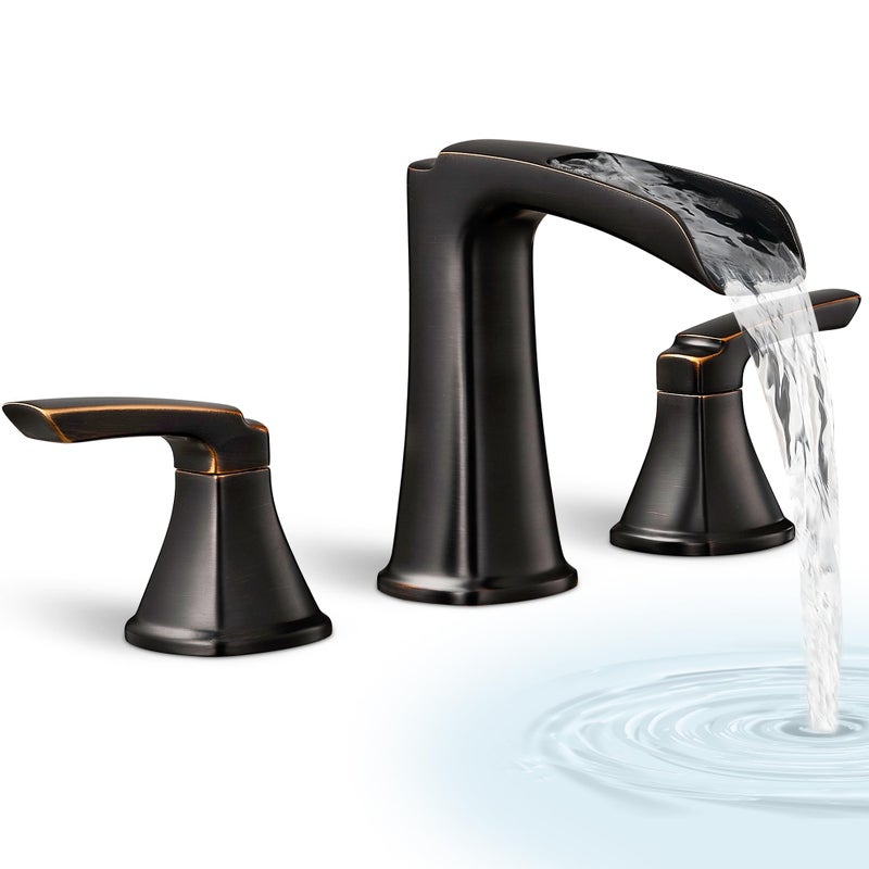 Hoigy Waterfall Bathtub Faucet Oil Rubbed Bronze  Brass Bath Tub Faucet Set 3 Hole  8 Inch High Flow Roman Tub Faucet  2 Handle Deck Mount Bathtub Faucets Widespread With Water Hose For Farmhouse - Image 1