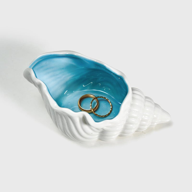 QIANCHANG Conch Shell Ceramic Jewelry Tray Blue White Ring Holder Dish Decorative Trinket Dish for Rings Earrings Necklaces Bracelet Keys - Image 3