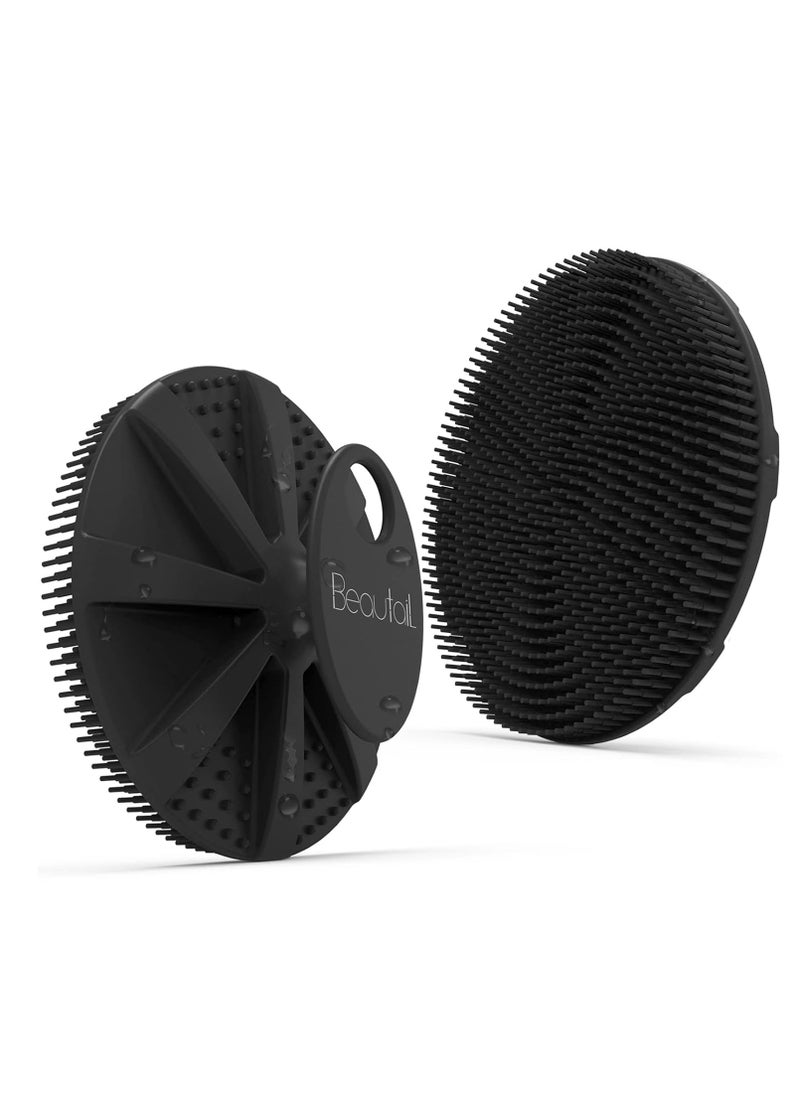 BEAUTAIL - Silicone Body Scrubber Shower Bath Brush, More Hygienic Than Traditional Loofah, Lather Nicely, Long Lasting, Gentle Exfoliating for Women Men Baby Sensitive Skin, 1 Pack, Black - Image 1