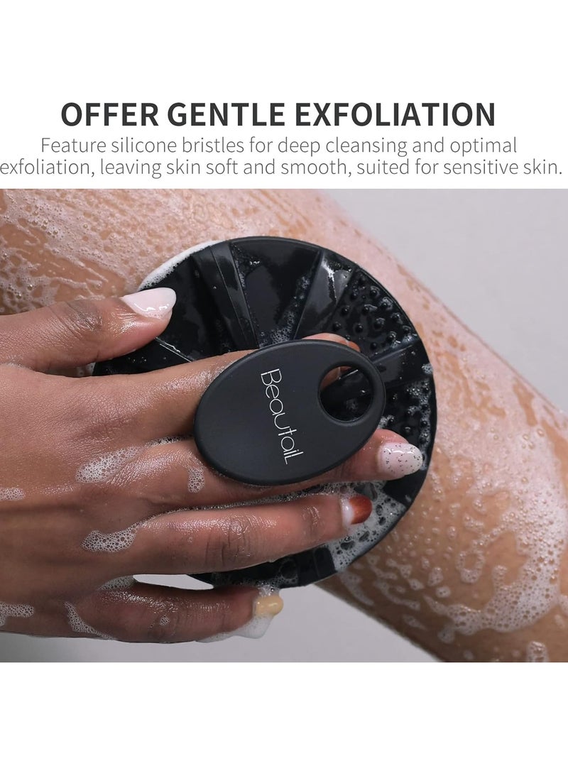 BEAUTAIL - Silicone Body Scrubber Shower Bath Brush, More Hygienic Than Traditional Loofah, Lather Nicely, Long Lasting, Gentle Exfoliating for Women Men Baby Sensitive Skin, 1 Pack, Black - Image 1