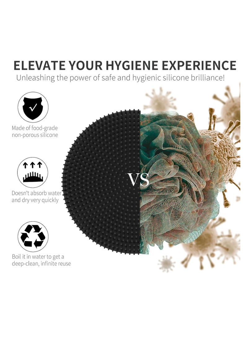 BEAUTAIL - Silicone Body Scrubber Shower Bath Brush, More Hygienic Than Traditional Loofah, Lather Nicely, Long Lasting, Gentle Exfoliating for Women Men Baby Sensitive Skin, 1 Pack, Black - Image 1
