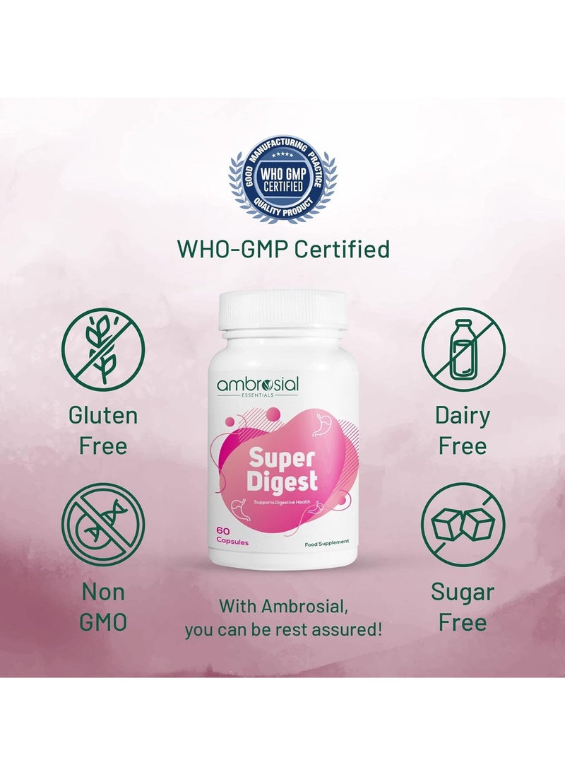 ambrosial - Super Digest With Betaine Hcl Pepsin, Ox Bile, L-Glutamic Acid Digestive Enzyme Supplements For Colon Cleanse Digestives Gut Health Supplements Pack Of 2-120 Capsules - Image 1
